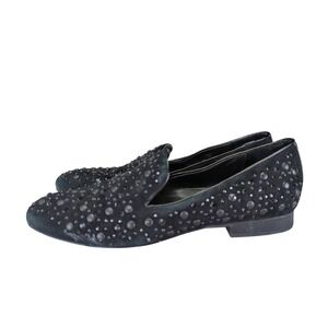 Donald Pliner Lynn SP Embellished Loafers Black Studded Rhinestone Flat Shoe 7.5